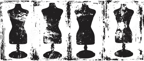 vintage tailor mannequins four worn dress forms silhouettes with textured grunge