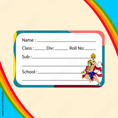 Minimal Curve Hanuman School Name Label Sticker Student Tag