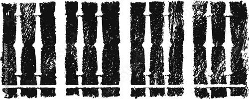 vintage woodcut vertical stripes pattern black textured ornamental design in grunge on white background