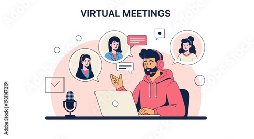 Virtual Meetings: Diverse people connect online for remote work and collaboration