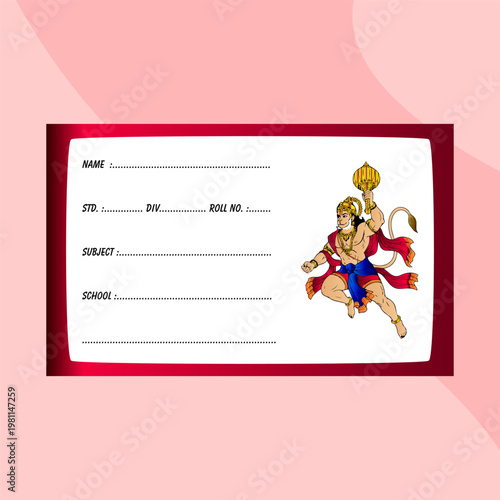 Red Border Hanuman School Name Label Sticker Student Tag
