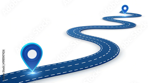 Winding blue route between glowing pins