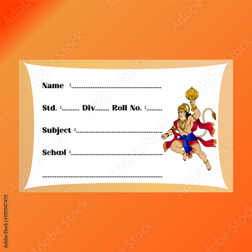 Orange Card Stack Hanuman School Name Label Sticker Student Tag
