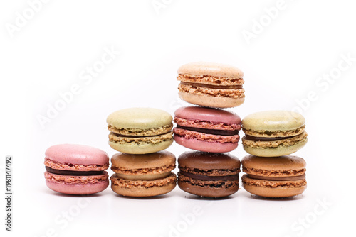 Colored macrons  on white background