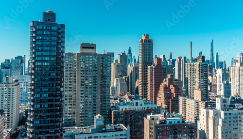 Panorama view of skyscrapers and high-rise residential towers on the Upper East Side (Yorkville) in New York City
