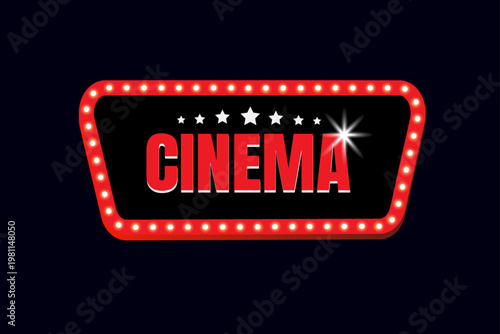 cinema sign, movie theater logo, red marquee board, film industry icon, vector graphic