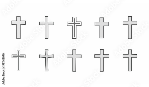 Christian cross flat vector icon set religious symbol illustration isolated on white