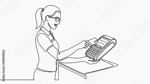 A woman making a card payment with a point of sale terminal