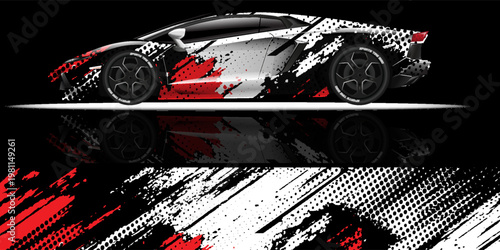 Car decal design vector. Graphic abstract stripe racing background kit designs for wrap vehicle, race car, rally, adventure and livery