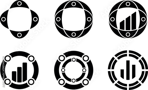 Abstract circular network analytics icon set