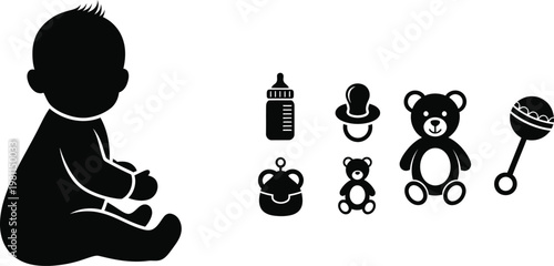 Baby silhouette with toys a collection of childhood essentials