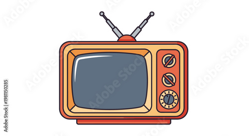 Retro Television Set With Antenna.