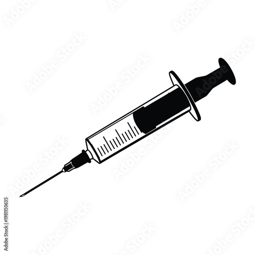 Medical Syringe with Sharp Needle for Vaccination and Drug Injection Isolated on White Background