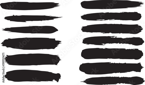 Brush stroke collection diverse black paint swashes on white background