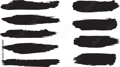 Abstract black brush strokes collection on white background