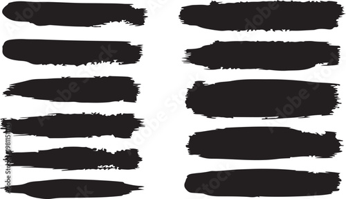 Abstract black brush strokes collection on white background