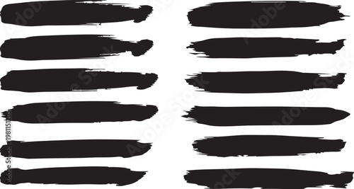 Abstract brush strokes collection black ink on white background