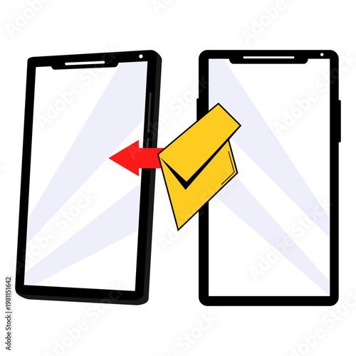 Mobile phone with red arrow and envelope icon, message, mail (4)