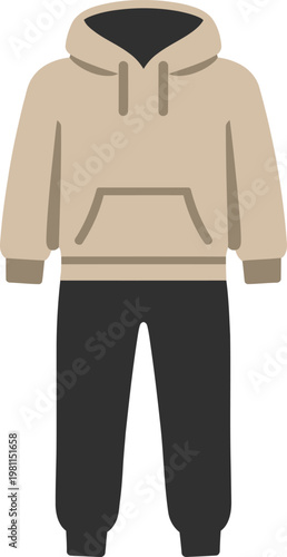 Beige polo shirt with black pants, minimalist flat lay, neutral tones neutral colors