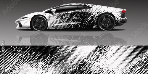 Car Wrap Design. Livery decal car vector with black white colour. Sticker full body car suitable for racing, rally and daily use