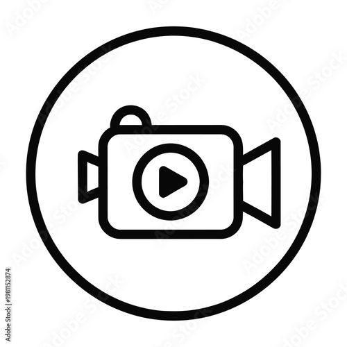 Camera Movie Play Button Icon Outline Style for Multimedia Interface and Digital Content Design