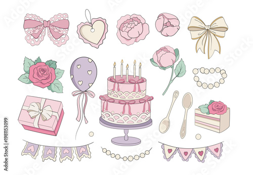 Cute Birthday Party Elements Pastel Pink