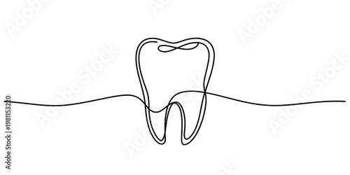 Continuous one line drawing of a molar tooth for dental care concept and medicine. Vector, illustration
