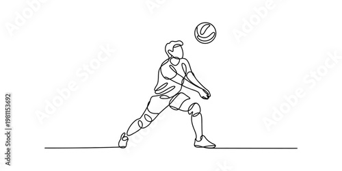 Continuous single line drawing of a volleyball player bumping a ball during a competitive match Vector, illustration
