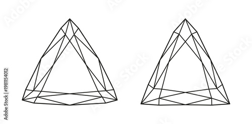 Diamond Trillion, triangular cut shape icon. Diamond top view. Triangle brilliant cut patterns set. Design flat diagram. Gemstone outline sample for jewellery design, branding, packaging, logotype.