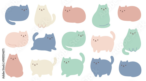 Colorful cartoon cats variety.