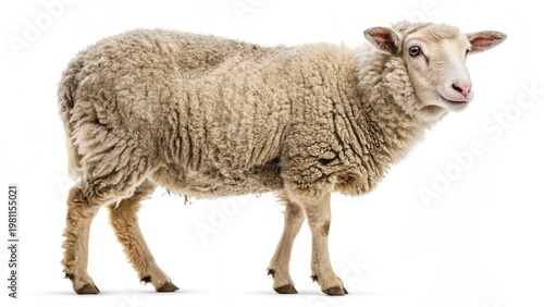 Sheep and lambs isolated on white background representing farm livestock and spring meadow scene