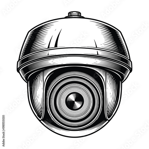 CCTV Security Camera Dome Style Engraving Style Black and White Icon for Surveillance Systems