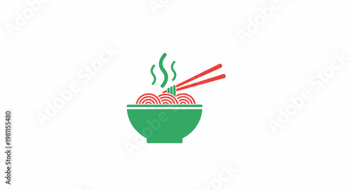 A steaming bowl of noodles with chopsticks.