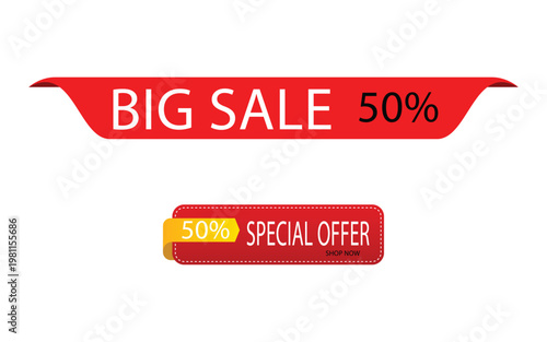 Big sale banner with fifty percent discount special offer red promotional label