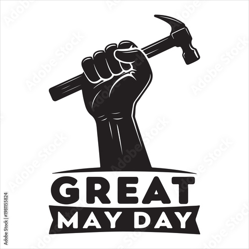 Silhouette vector art of a fist holding a hammer on the occasion of Labor Day