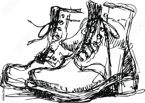 hand drawn illustration of rugged lace up boots for outdoor and casual wear