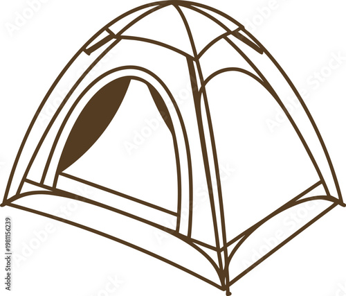 Simple outdoor camping tent drawing, dome shaped shelter with open flap for adventure and travel
