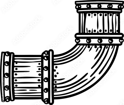 Curved metal pipe section with flanged connectors, industrial plumbing and piping system component