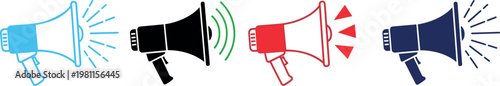 Vector Illustration of Megaphones with Sound Effects in Different Colors