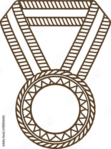 Medal with ribbon outline award, achievement, honor and recognition symbol victory prize and sport medal illustration