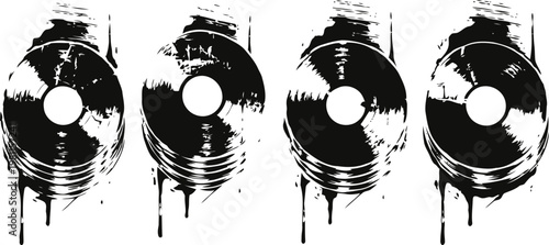 abstract grunge vinyl records set with dripping paint effect on white background