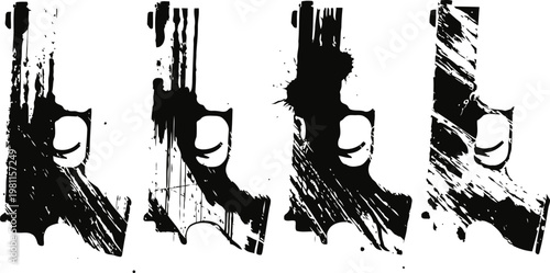 Abstract black grunge guns silhouettes in varying styles isolated on white background