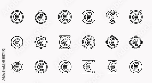 Euro Currency Symbol Collection Set Various Icons Graphic Design Elements Finance Monetary Symbols Vector