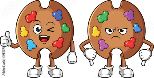 Cute donut cartoon characters vector illustration with colorful candy toppings showing happy and angry expressions isolated design set