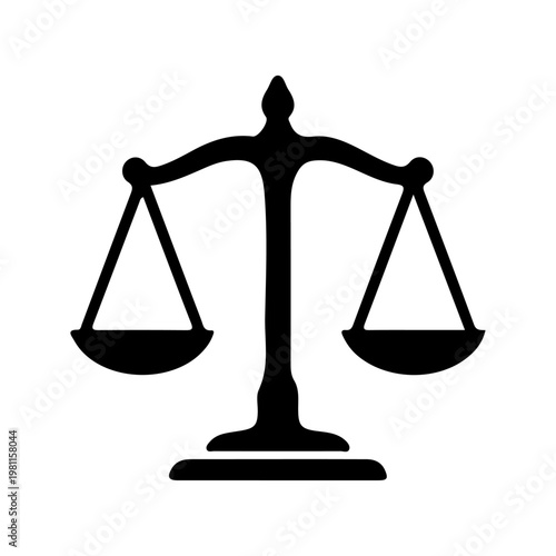 Black scales of justice silhouette icon isolated on white background. Law, court and legal equilibrium symbol.