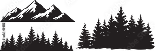 forest landscape vector silhouette. Nature Landscape Scene