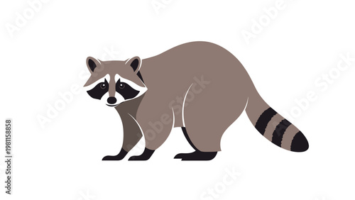 Simple and clean illustration of a raccoon standing in a side view pose is set against a white background.