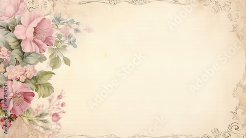 Vintage Floral Background with Soft Pink Flowers and Blank Space