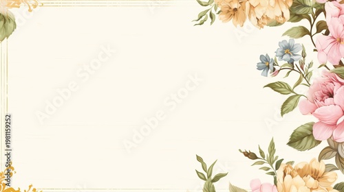 Elegant Floral Border Design with Soft Pastel Colors and Leaves
