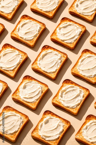 Minimal Breakfast Bread with Butter, Aesthetic Food Photography Top View